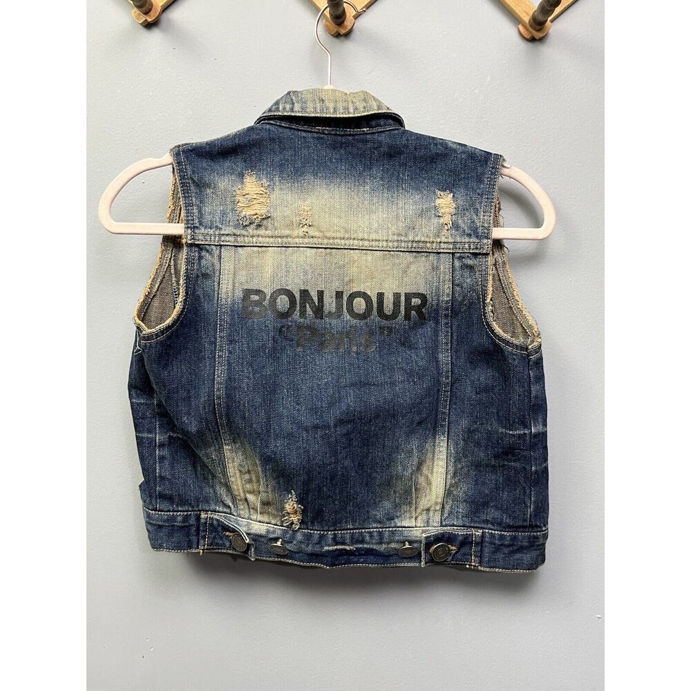 G Tomato Denim "Bonjour Paris" Denim Jean Vest Womens Size XS button front